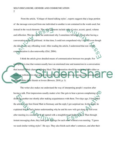 Self-Disclosure, Gender, and Communication