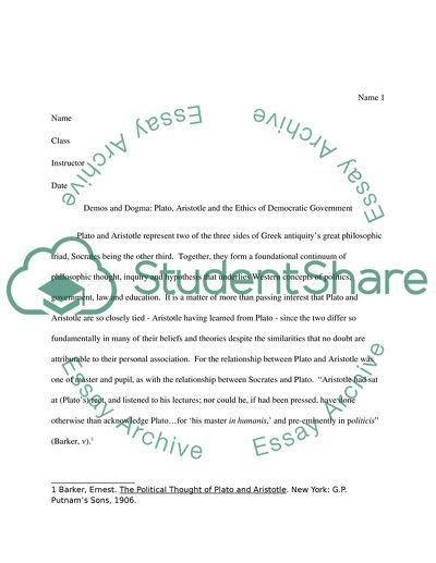 Plato, Aristotle and the Ethics of Democratic Government