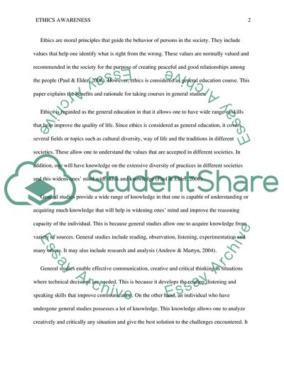 Ethics Awareness: The Benefits and Rationale for Taking Courses in General Studies