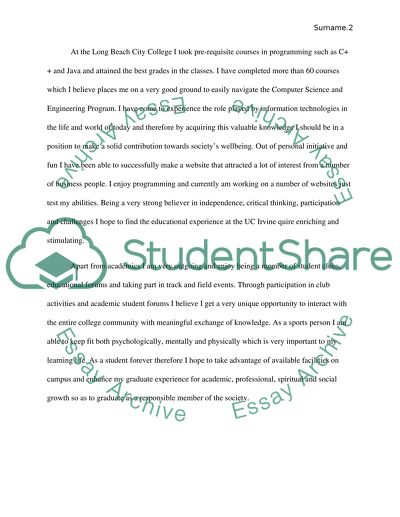 The University of California Irvine Statement of Purpose