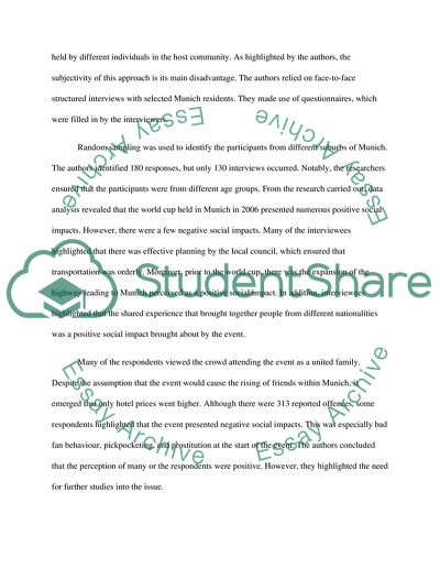 The Perceived Social Impacts of the 2006 Football World Cup
