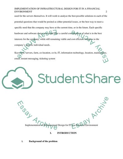 Implementation of Infrastructural Design for IT in a Financial Environment