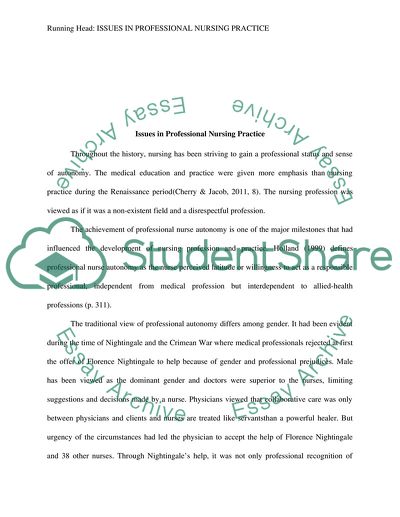 ISSUES IN PROFESSIONAL NURSING PRACTICE