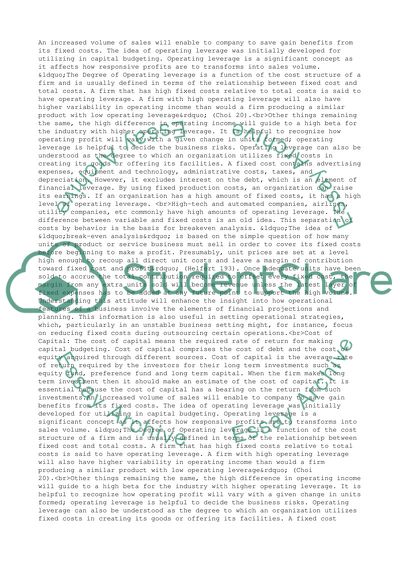 The Cost of Capital; Financial Leverage; Which Counts Most