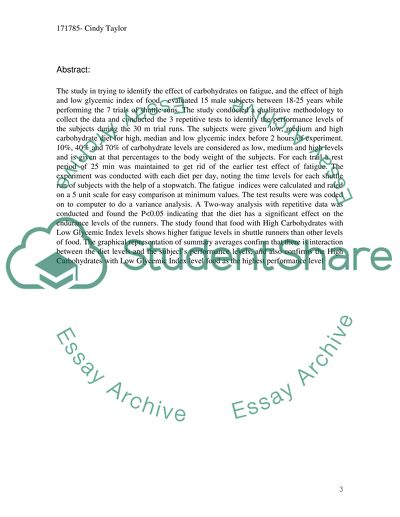 The Effect of Carbohydrate on Fatigue, and the Effect of High and Low Glycemic Index of Food