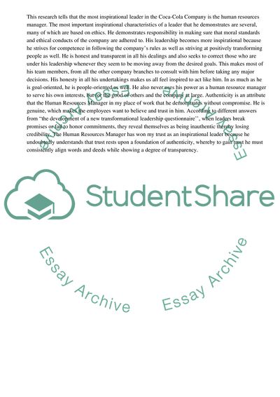 The Vost Inspirational leader in the Coca-Cola Company