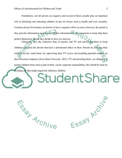 Effects of advertisement for childeren and youth