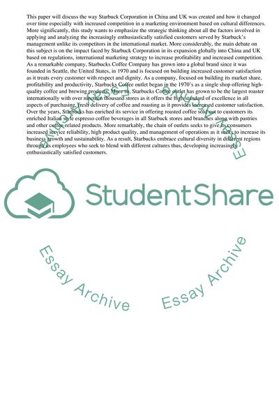 International Marketing Strategy of Starbuck in China and In the UK