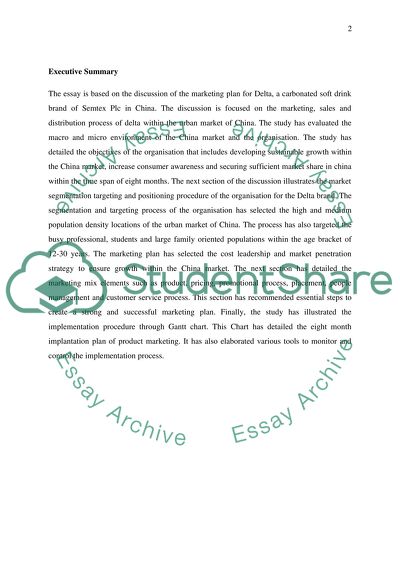 Marketing Plan for Delta Carbonated Soft Drink