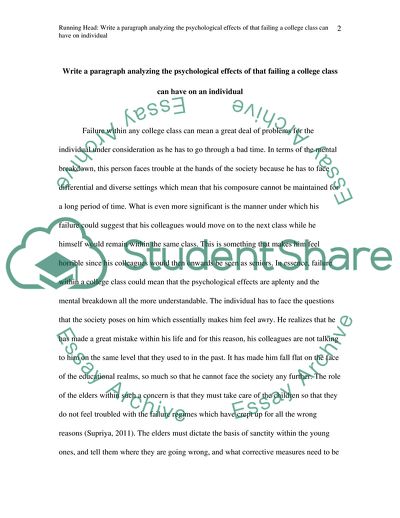 The Psychological Effects of a Students Failing a College Class and Importance of Psychological Support of Elders