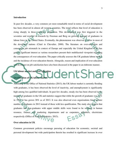 Over-education in the Graduate Labor Market of the United Kingdom