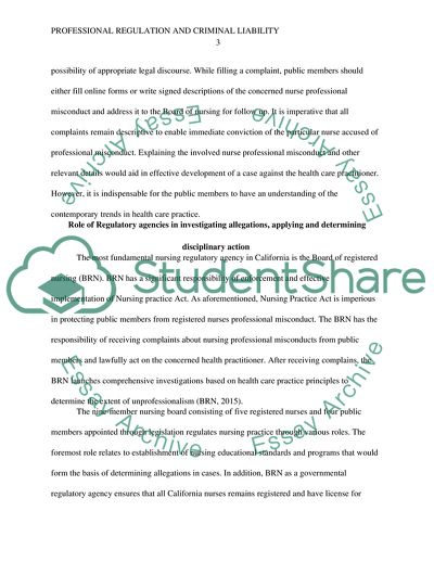 Professional Regulation and Criminal Liability in Nursing