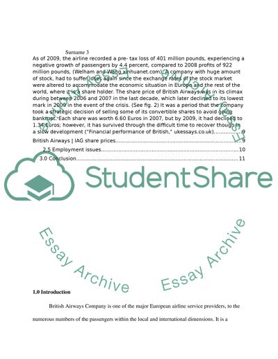 The Financial Crisis on the British Airways Company