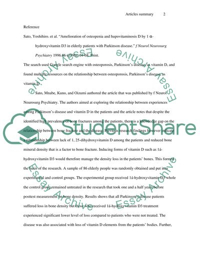 Parkinson Disease and Vitamin D