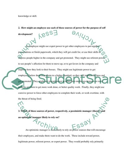 Organizational Behaviour: The Sources of Power Available to the Individual