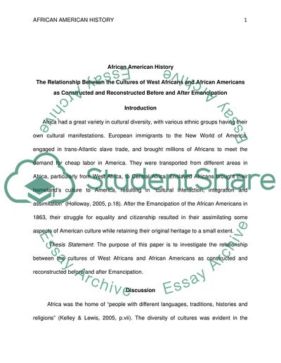 West African and African American Cultures - Before and After Emancipation