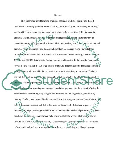 Teaching Grammar Enhances Writing: Impacts of Grammar on Students Writing Skills