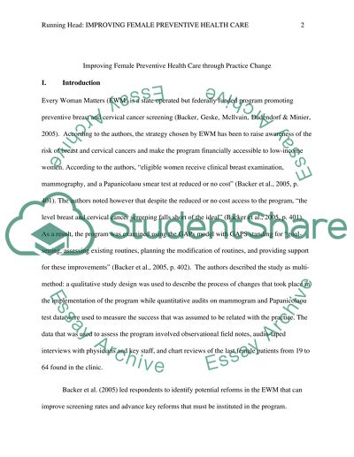 Improving Female Preventive Health Care through Practice Change by Backer et al