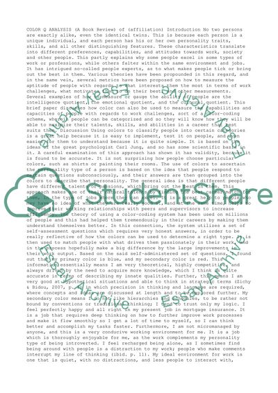 Book Review and Analysis, Color Q