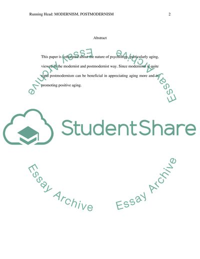 Modernism, Postmodernism and Aging in Psychology