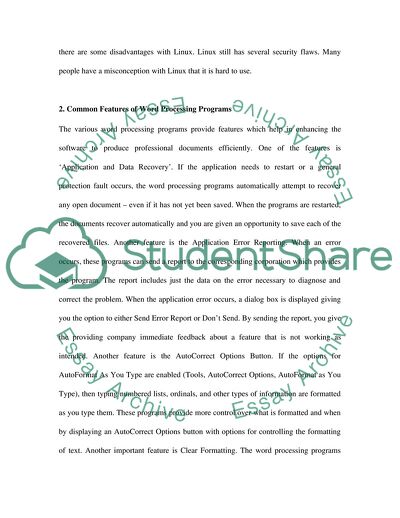 Computing: Operating Systems and Common Features of Word Processing Programs