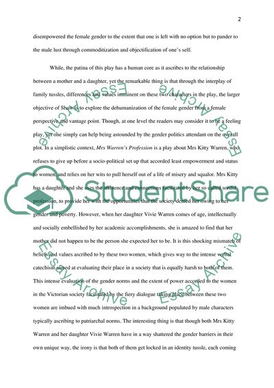 Analyze the Relationship between Gender and Power in Mrs Warrens Profession