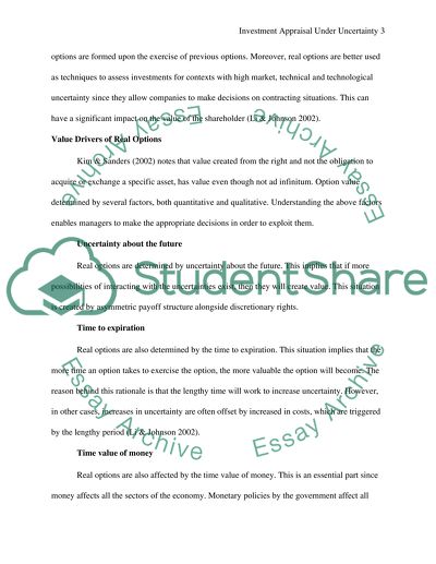 Investment appraisal under uncertainty