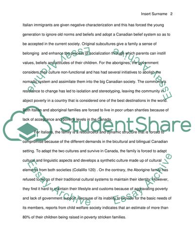 Italian Immigrant Families and Aboriginal Families in Canada