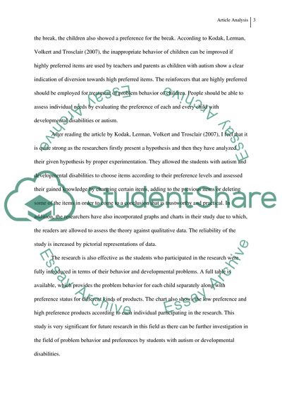 Analysis of Article about the Preferences Made by Students with Autism by Kodak and Trosclair