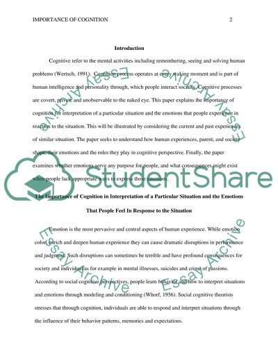 Important of Cognition for Interpretation of a Particular Situation