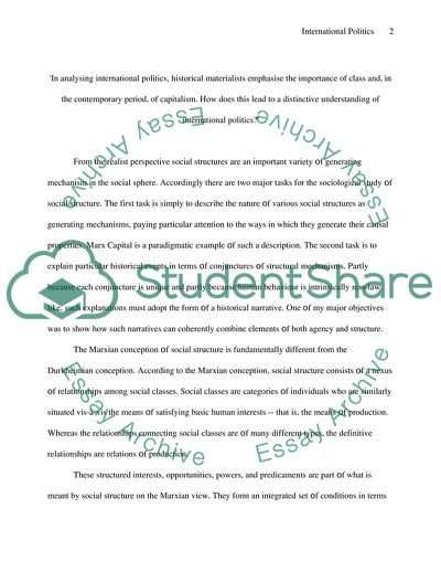 International Politics and the Historical Importance of Class