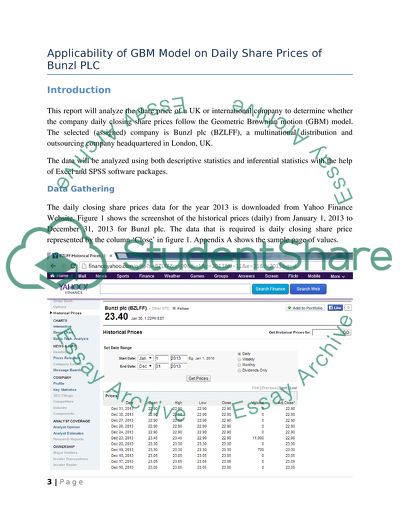 Applicability of GBM Model on Daily Share Prices of Bunzl PLC