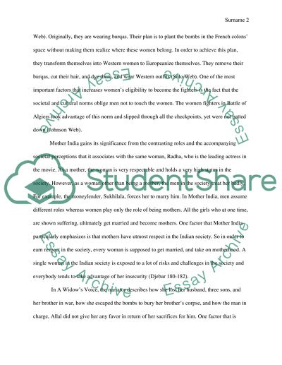 Gender Behaviors in Battle of Algiers, Mother India and A Widows Voice