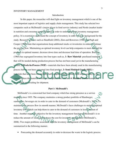 Inventory Management - McDonalds, Nestle