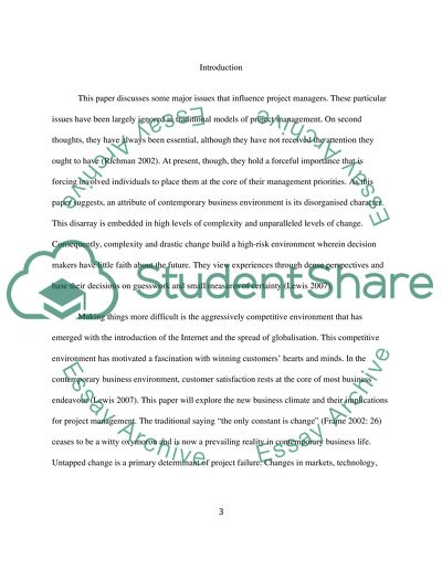 Current Issues and Concepts in Project Management