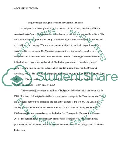 Major Changes Aboriginal Womens Life after the Indian Act