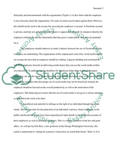 Use of Facebook by Employees at Work