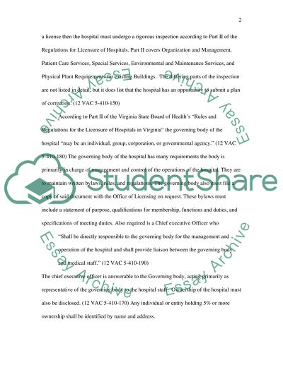 Regulations for the Licensure of Hospitals in Virginia