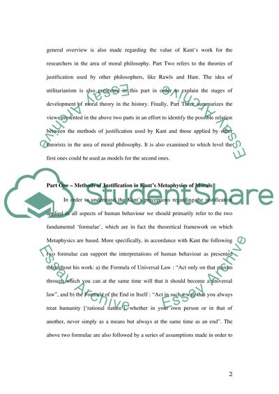 Justification Employed by Kant in his Groundwork of Metaphysics of Morals