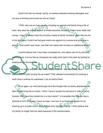 The Interior Monologue of Gregorio Samsa from Franz Kafkas novel, The Metamorphosis