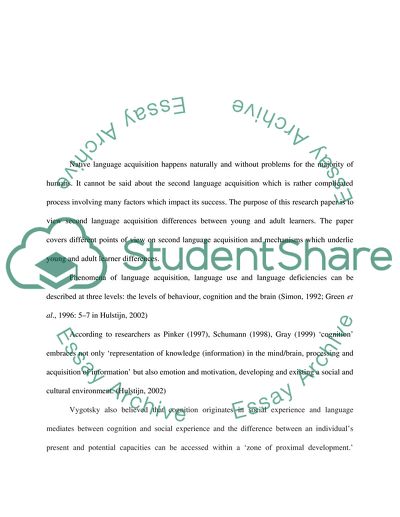 Second Language Acquisition: Differences between Children and Adults