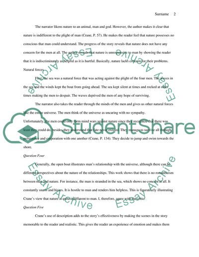 Short story ,Open Boat by Stephen Crane, Answers of college quiz (5 question)