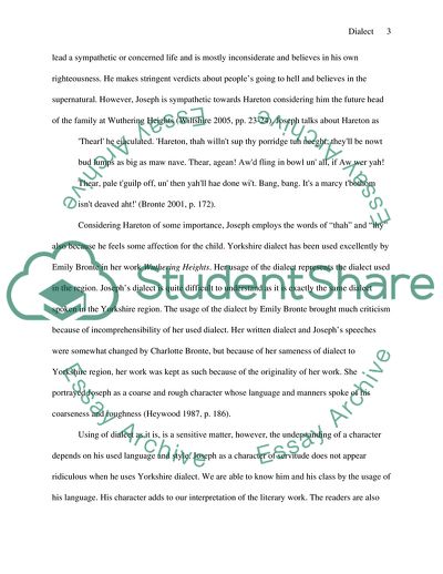 Josephs Dialect in Wuthering Heights and Jane Wilsons Dialect in Mary Barton