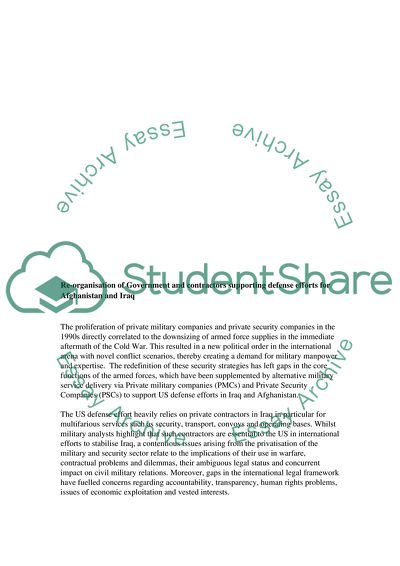 Reorganization of Contractors Supporting Defense Efforts for Afghanistan