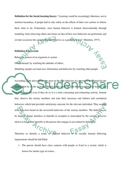 Application of Social Learning Theory to Explain a Criminal Behavior