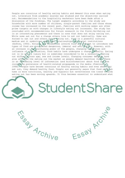 Reasons for Eating Out