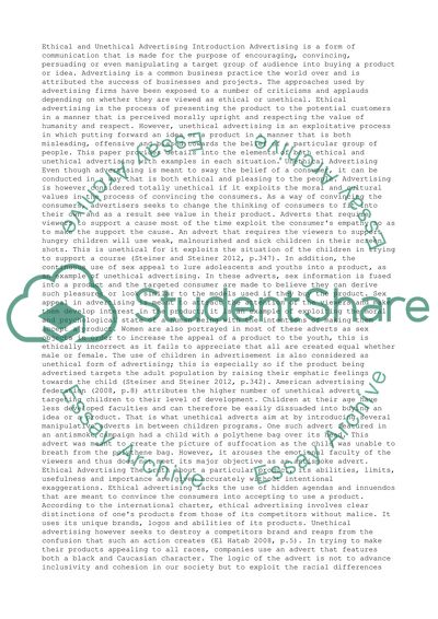 Research and discuss the following: What Makes Advertising Ethical or Unethical Cite specific examples