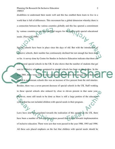 Planning on Research on Inclusive Education