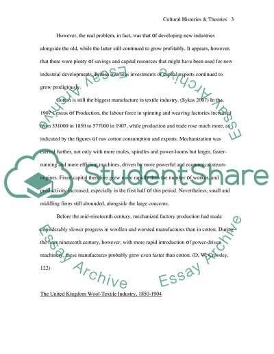 Cultural Histories and Theories: The United Kingdom Wool-Textile Industry, 1850-1904