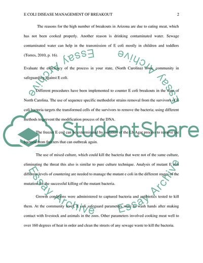 E Coli Disease Management of Breakout